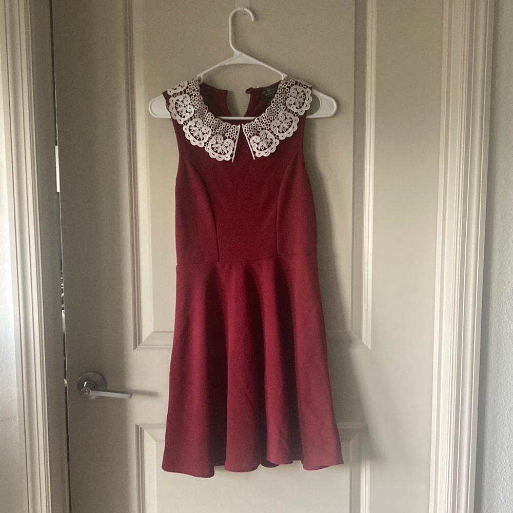 Midnight Hour Maroon Lace Collar Dress